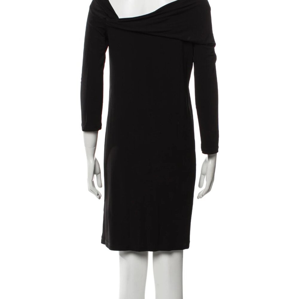 NWT Alberta Ferretti Off-Shoulder Shift Dress Black Ruffle Three-Quarter Sleeve